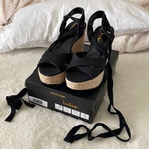 Lulu’s black lace up wedge’s